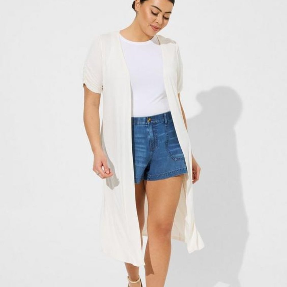 NEW Torrid Duster Fit N Flare Short Sleeve Cardigan Sweater Pristine Ivory White